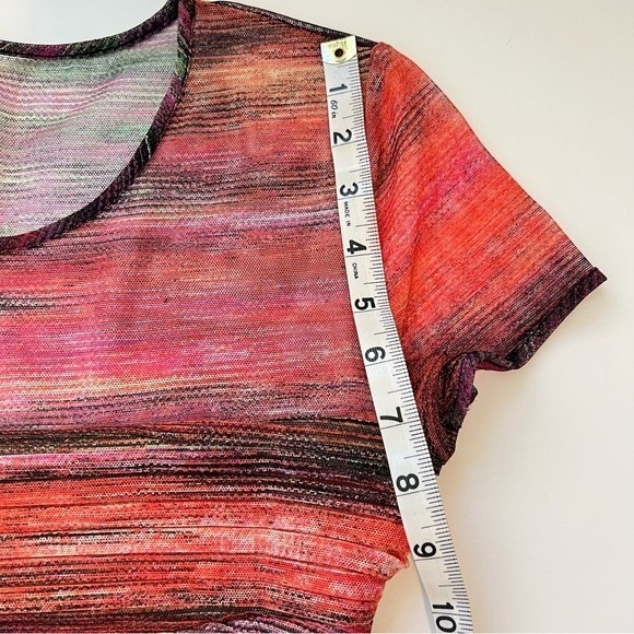 BCBG Max Azria Donna MultiColor Unique Ruched Dress Mesh Bodycon Cap Sleeve SZ S - Picture 6 of 12